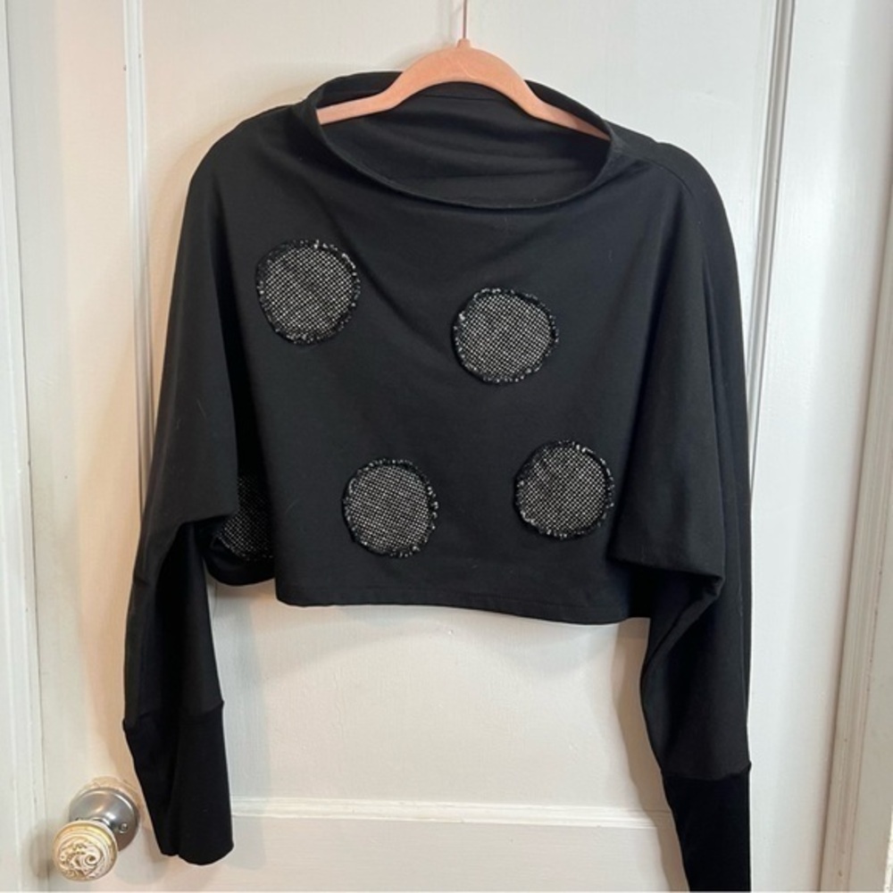 Avivit Yizhar Shirt Cropped Dolman Sleeve Shrug Boho Artsy Mock Neck
